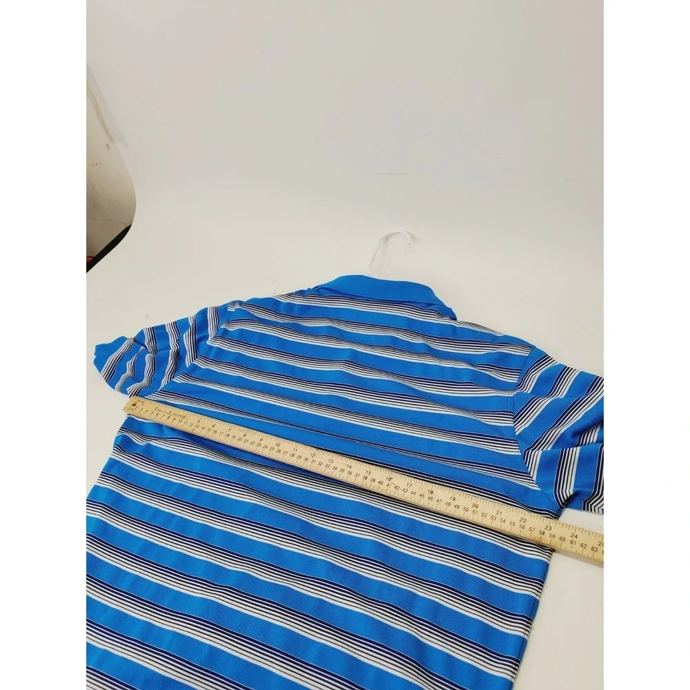 Nike Golf Dri-FIT Mens Large Blue White Striped Short Sleeve Polo Shirt L 677